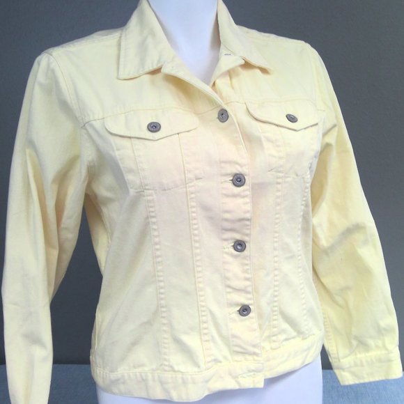 Eddie Bauer Jean Denim Jacket Light Yellow Cotton Women's Large - Picture 2 of 9